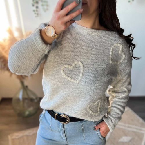 pull coeur, couleur gris, boutique à dole, vêtements femme