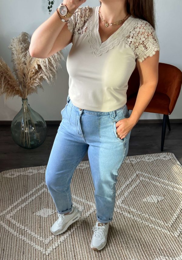 Haut beige, dentelle, femme, vêtement, boutique dole