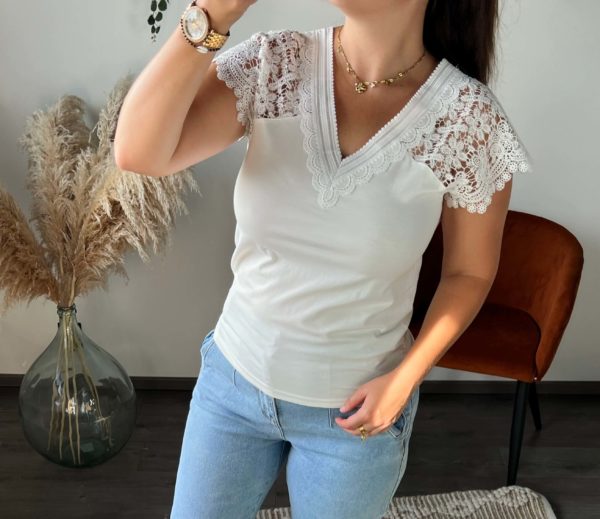 Haut blanc, dentelle, femme, vêtement, boutique dole