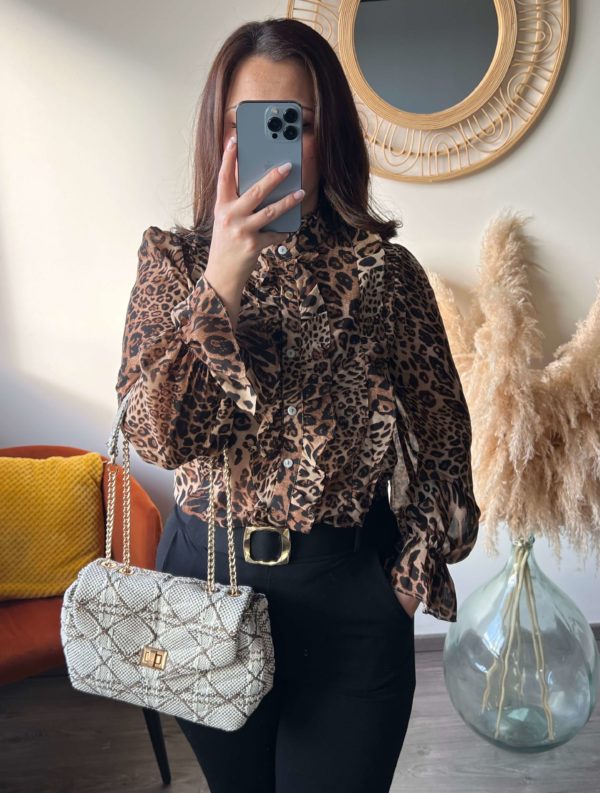 chemisier, motifs, léopards, marron, boutique vêtements femme, dole,