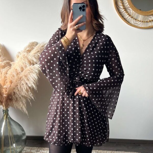 Robe courte à pois, chocolat, automne/hiver boutique femme, vêtement femme dole
