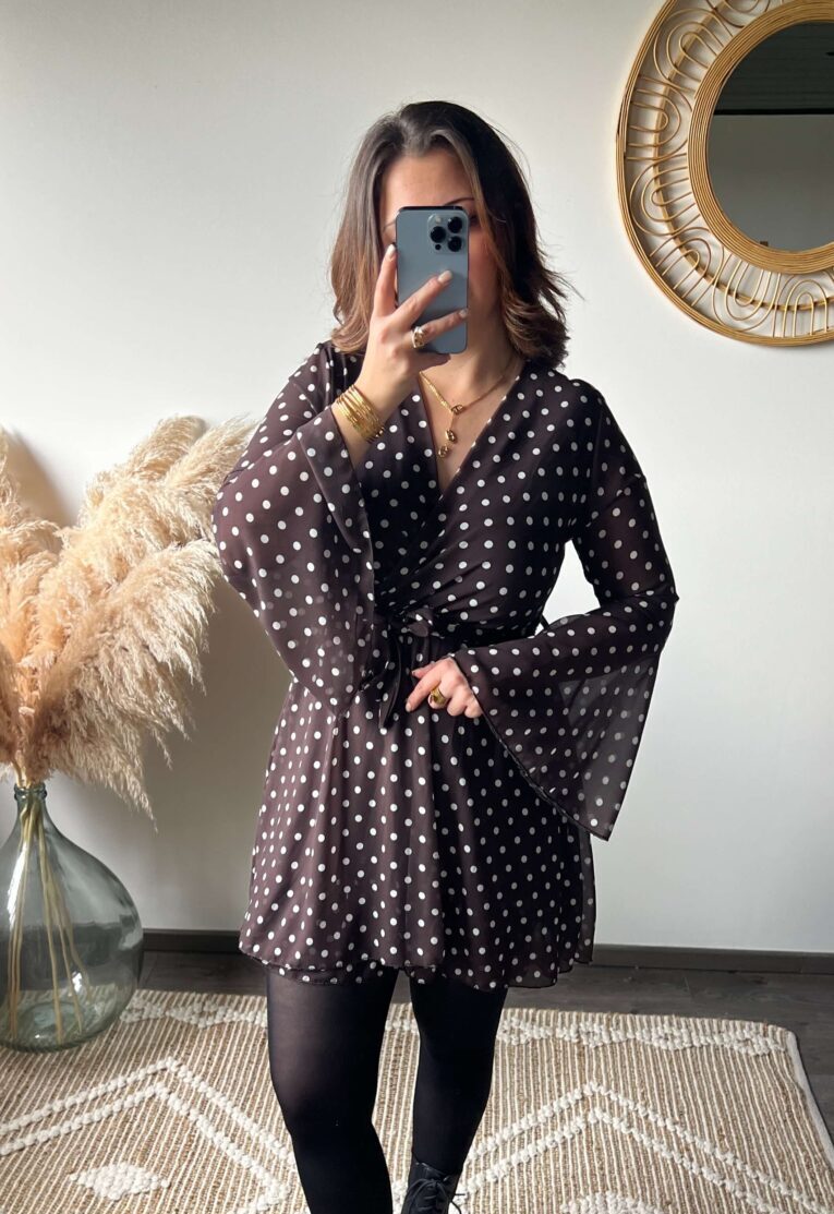 Robe courte à pois, chocolat, automne/hiver boutique femme, vêtement femme dole