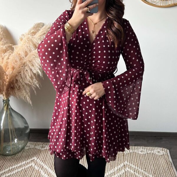 Robe courte à pois, automne/hiver boutique femme, vêtement femme dole