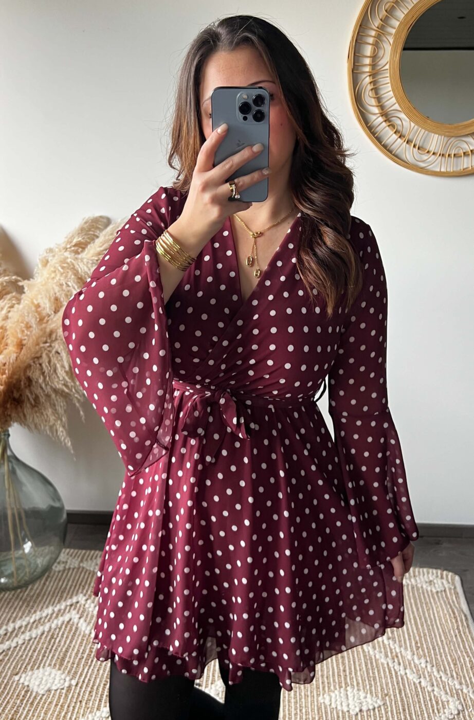 Robe courte à pois, automne/hiver boutique femme, vêtement femme dole