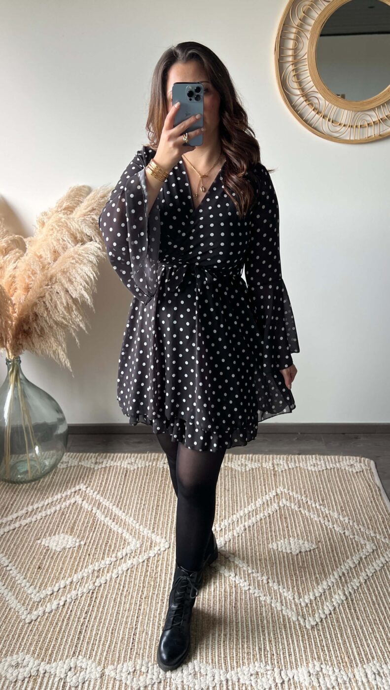 Robe courte à pois, automne/hiver boutique femme, vêtement femme dole