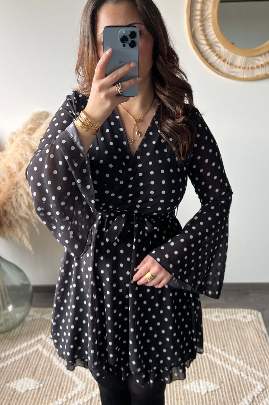 Robe courte à pois, automne/hiver boutique femme, vêtement femme dole